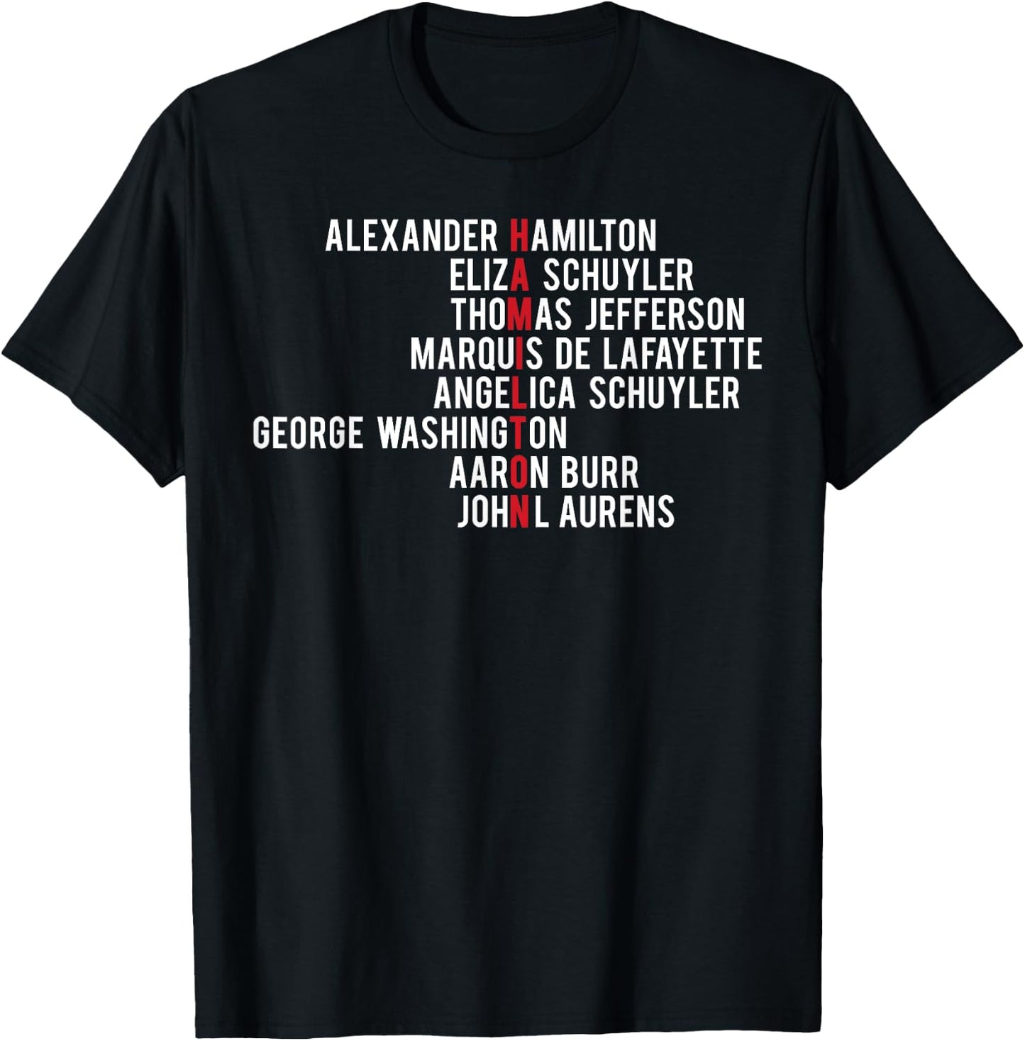 Hamilton, Eliza, Jefferson, Angelica, & Burr Names Shirt T-Shirt - T-Shirt | Black