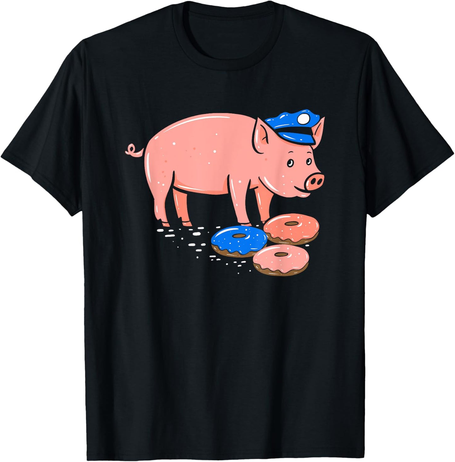 Pig Cop T Shirt | Funny Police Officer Doughnut Gift T-Shirt - T-Shirt | Black