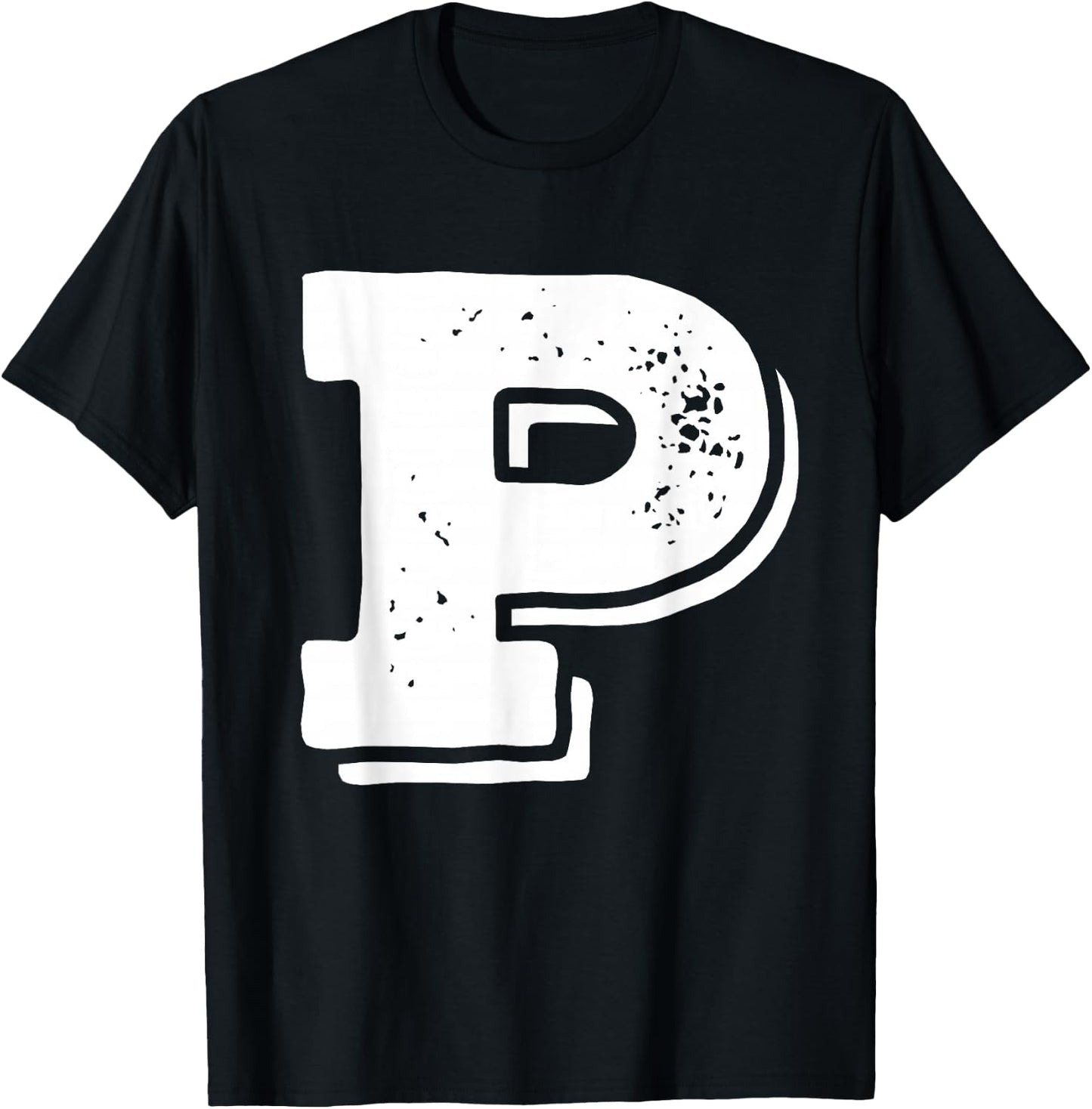 Letter P Capital Alphabet College Varsity Monogram Club T-Shirt - T-Shirt | Black