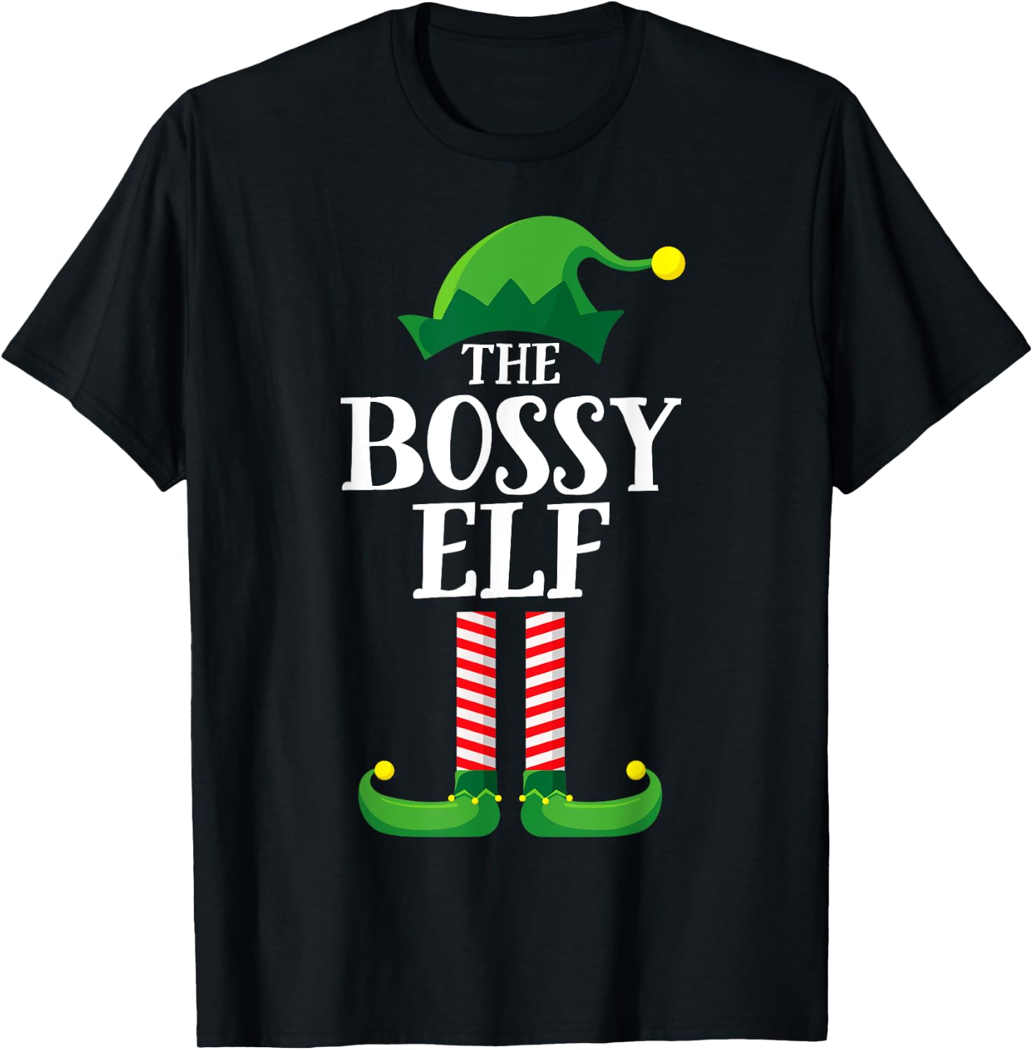 Bossy Elf Matching Family Group Christmas Party Pyjamas T-Shirt - T-Shirt | Black