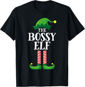 Bossy Elf Matching Family Group Christmas Party Pyjamas T-Shirt - T-Shirt | Black