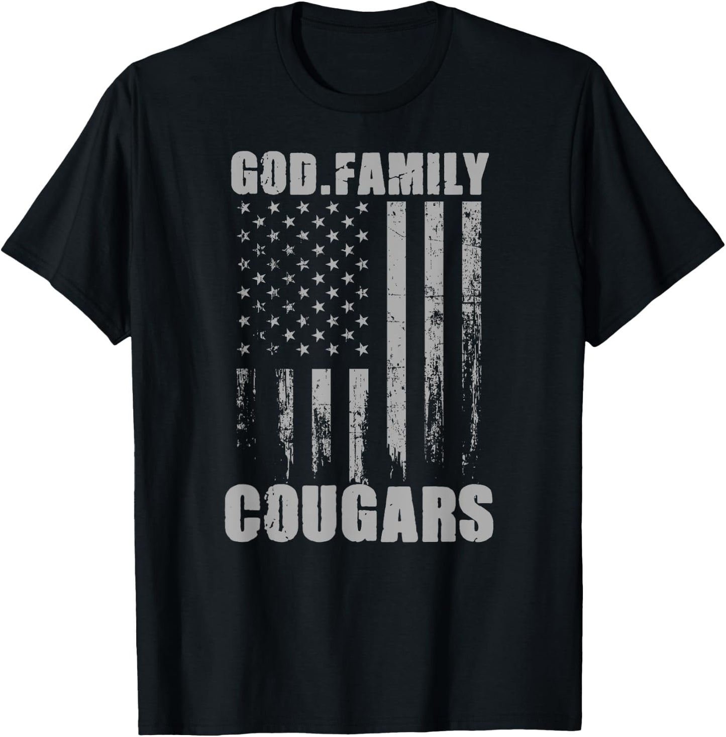 Chino Valley Cougars God. Family. Vintage USA Flag T-Shirt - T-Shirt | Black