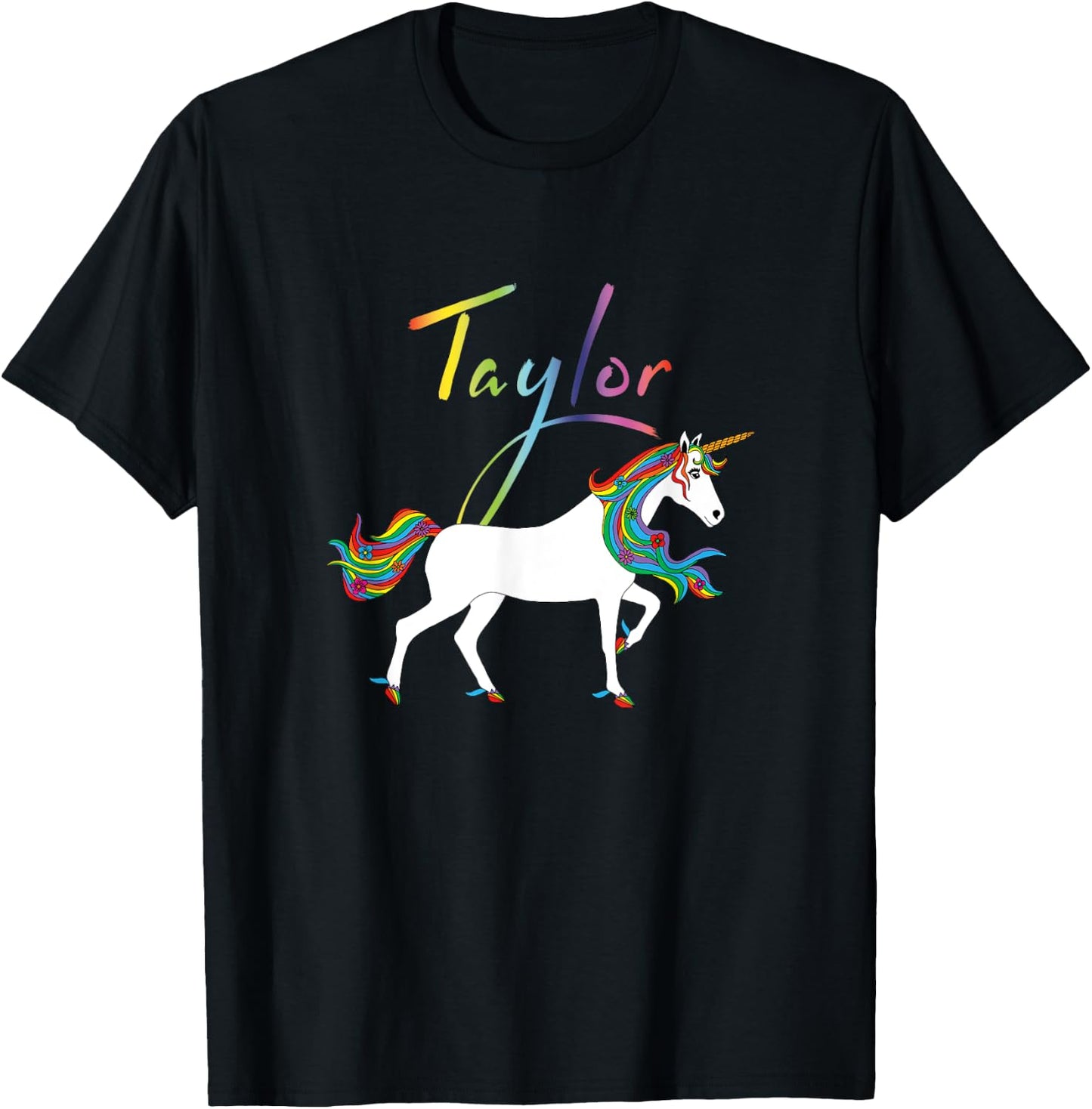 Taylor Personalized First Name Unicorn T-Shirt - T-Shirt | Black