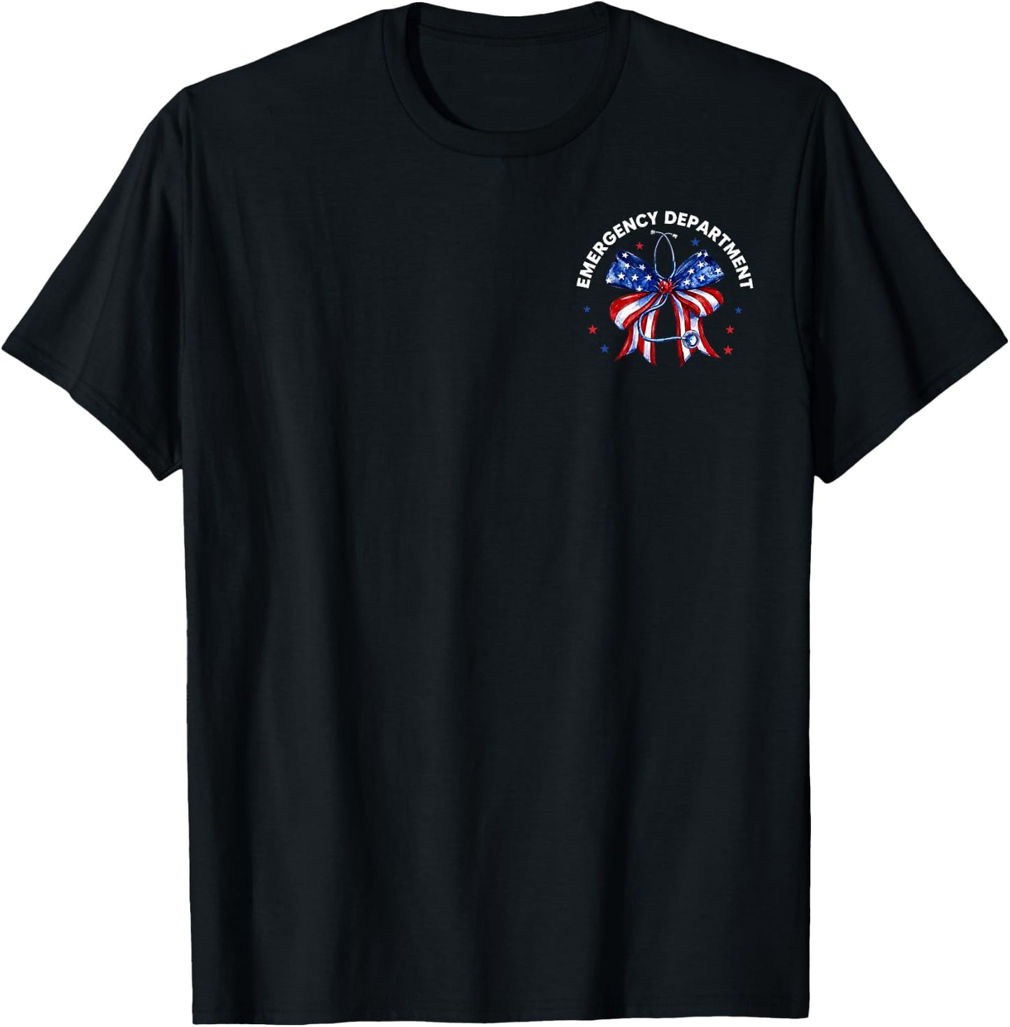 2 Side Emergency Department 4th of July ER Nurse US Flag Bow T-Shirt - T-Shirt | Black