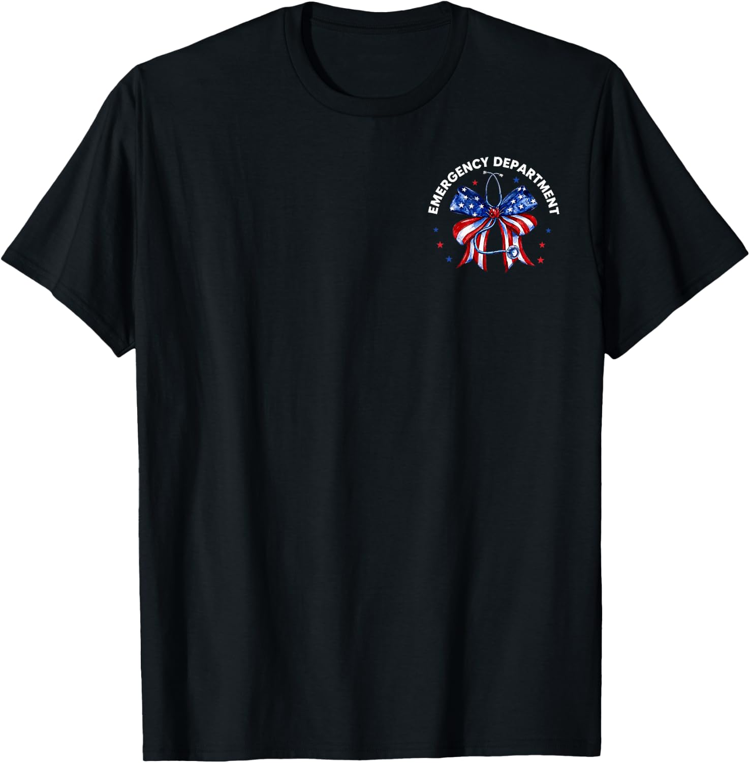 2 Side Emergency Department 4th of July ER Nurse US Flag Bow T-Shirt - T-Shirt | Black