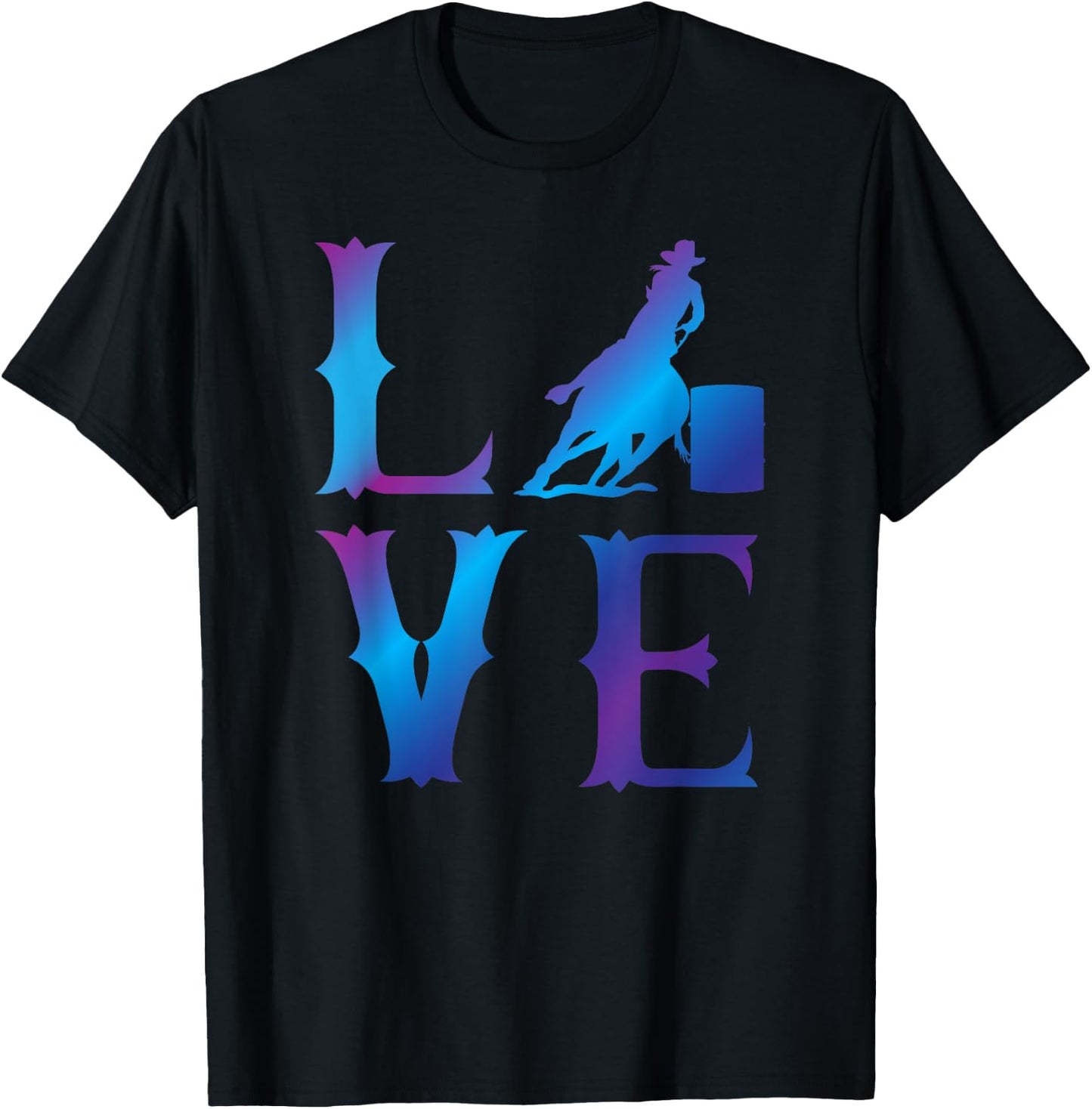 Rodeo Barrel Racing LOVE Distressed Blue T-Shirt - T-Shirt | Black