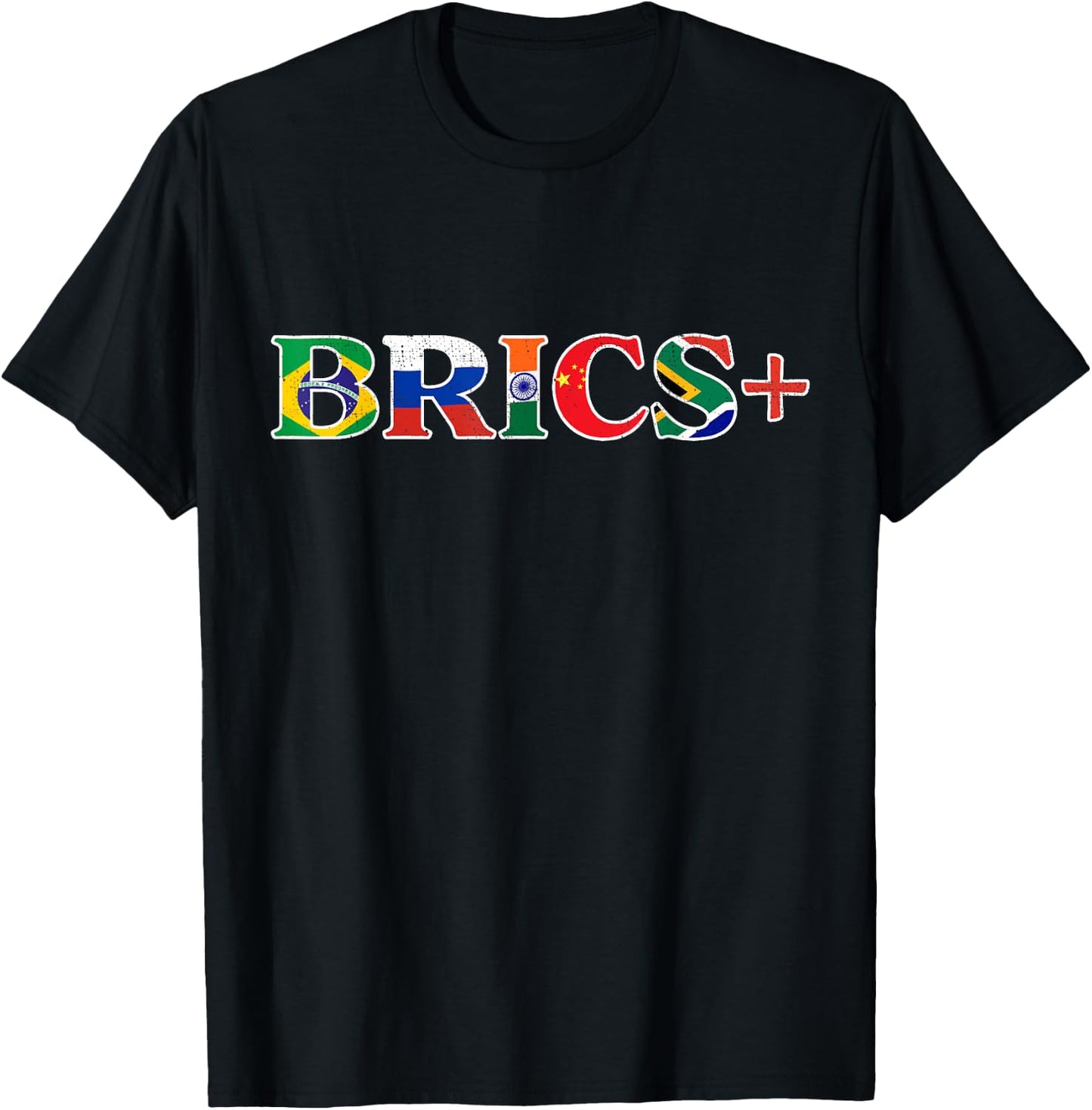 BRICS+ Flag Letter Brazil Russia India China & South Africa T-Shirt - T-Shirt | Black