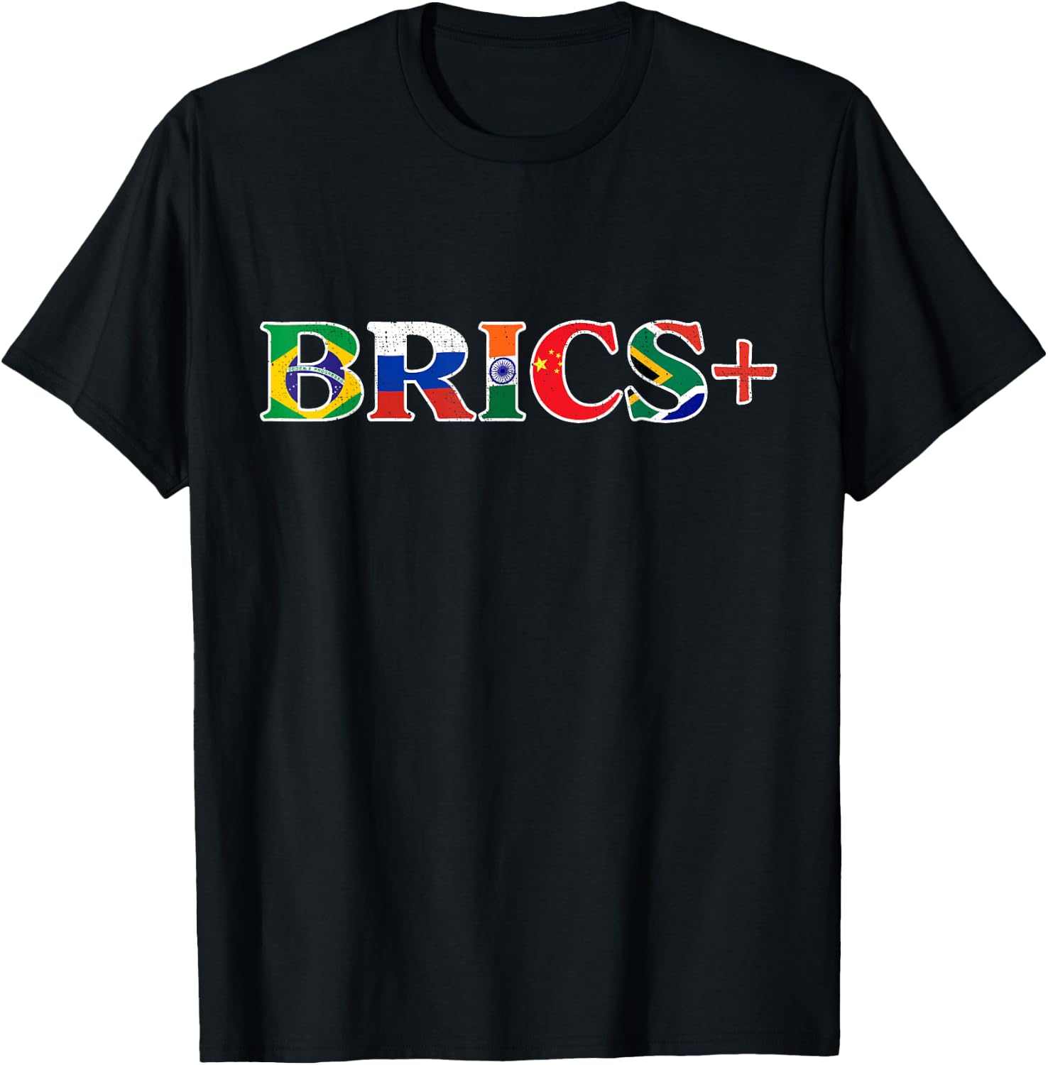 BRICS+ Flag Letter Brazil Russia India China & South Africa T-Shirt - T-Shirt | Black