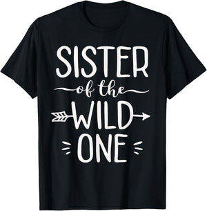 Sister Of The Wild One Shirt Funny 1st Birthday Safari Gift T-Shirt - T-Shirt | Black