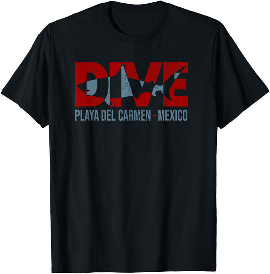 DIVING Mexico Playa Del Carmen SCUBA DIVER Shark T-Shirt - T-Shirt | Black