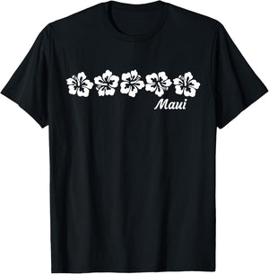 Maui Hawaii with Hawaiian Hibiscus Flowers T-Shirt - T-Shirt | Black