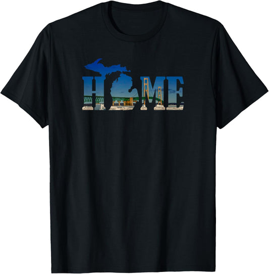 Michigan Home with the Mackinac Bridge T-Shirt - T-Shirt | Black
