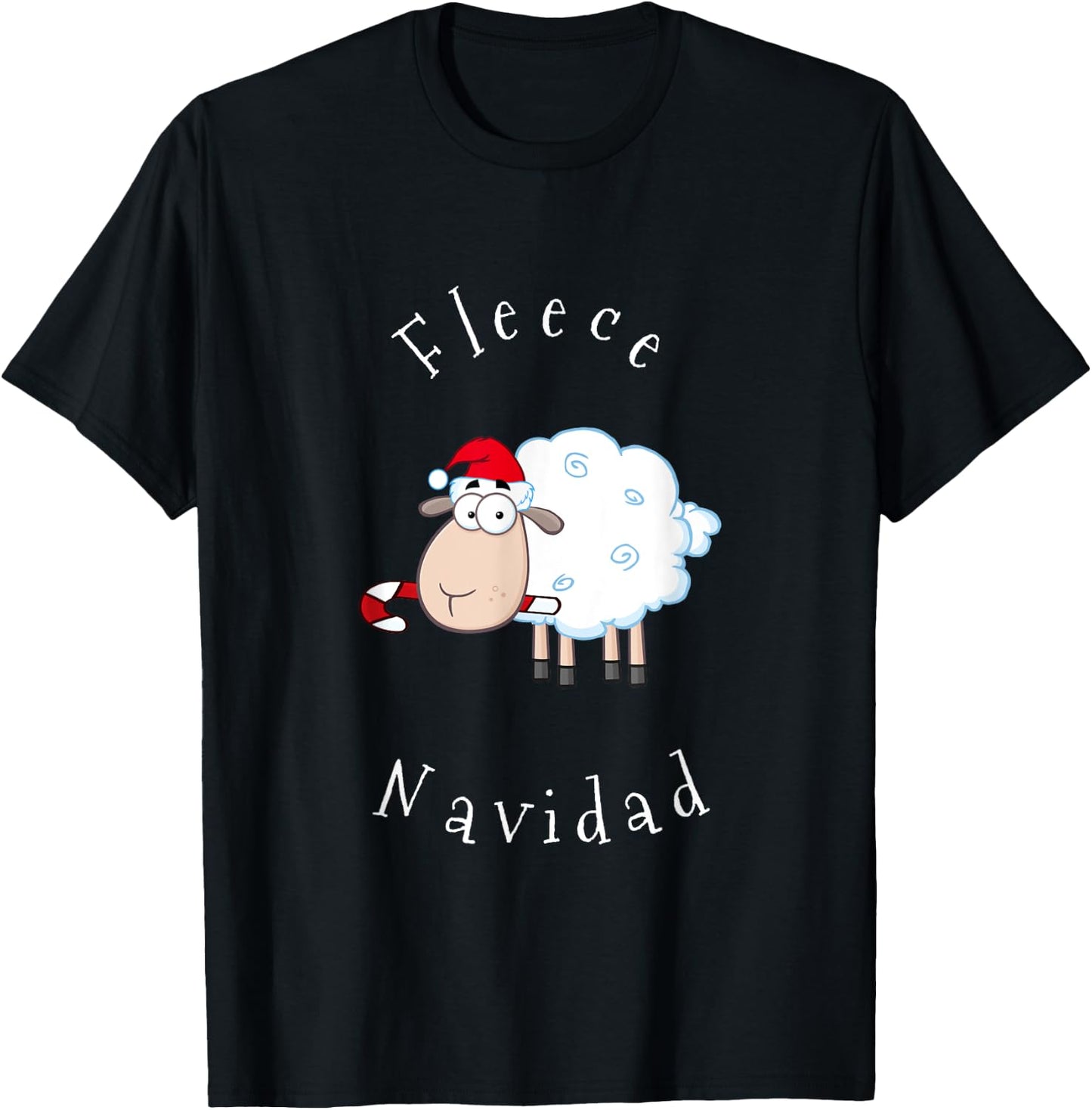 Fleece Navidad Sheep Lamb Santa Hat Candy Cane Christmas T-Shirt - T-Shirt | Black
