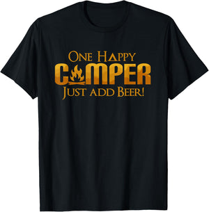 Funny One Happy Camper Camping beer Lover Drinking Camp T-Shirt - T-Shirt | Black