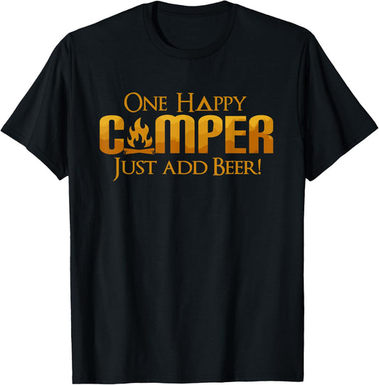 Funny One Happy Camper Camping beer Lover Drinking Camp T-Shirt - T-Shirt | Black
