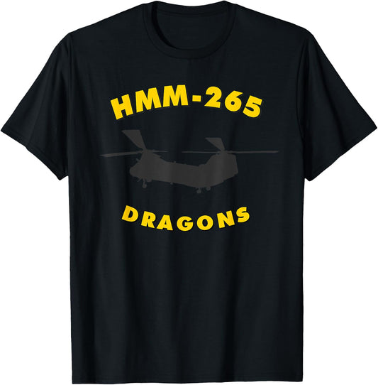 HMM-265 Dragons Helicopter Squadron CH-46 Sea Knight T-Shirt - T-Shirt | Black