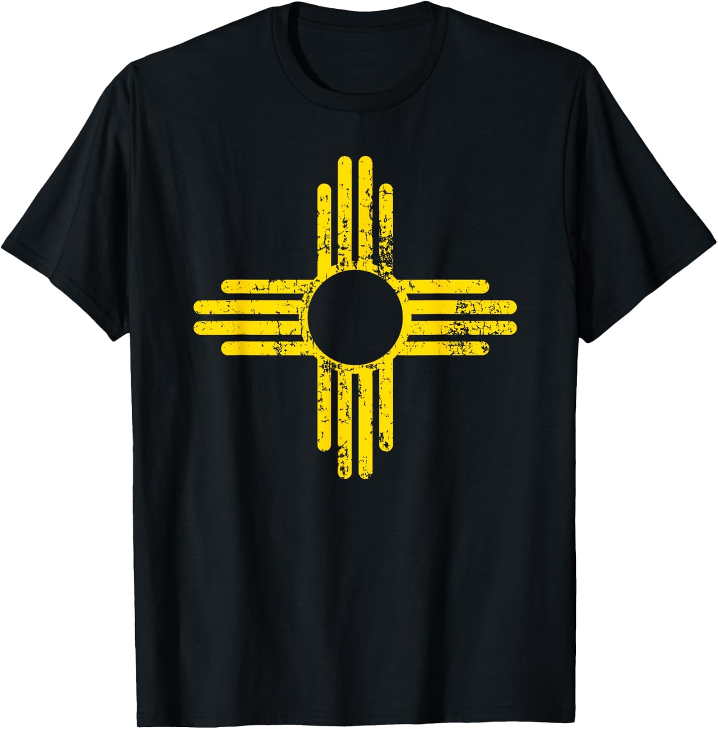 New Mexico Flag Shirt Distressed Yellow Zia Sun Alone Shirt T-Shirt - T-Shirt | Black