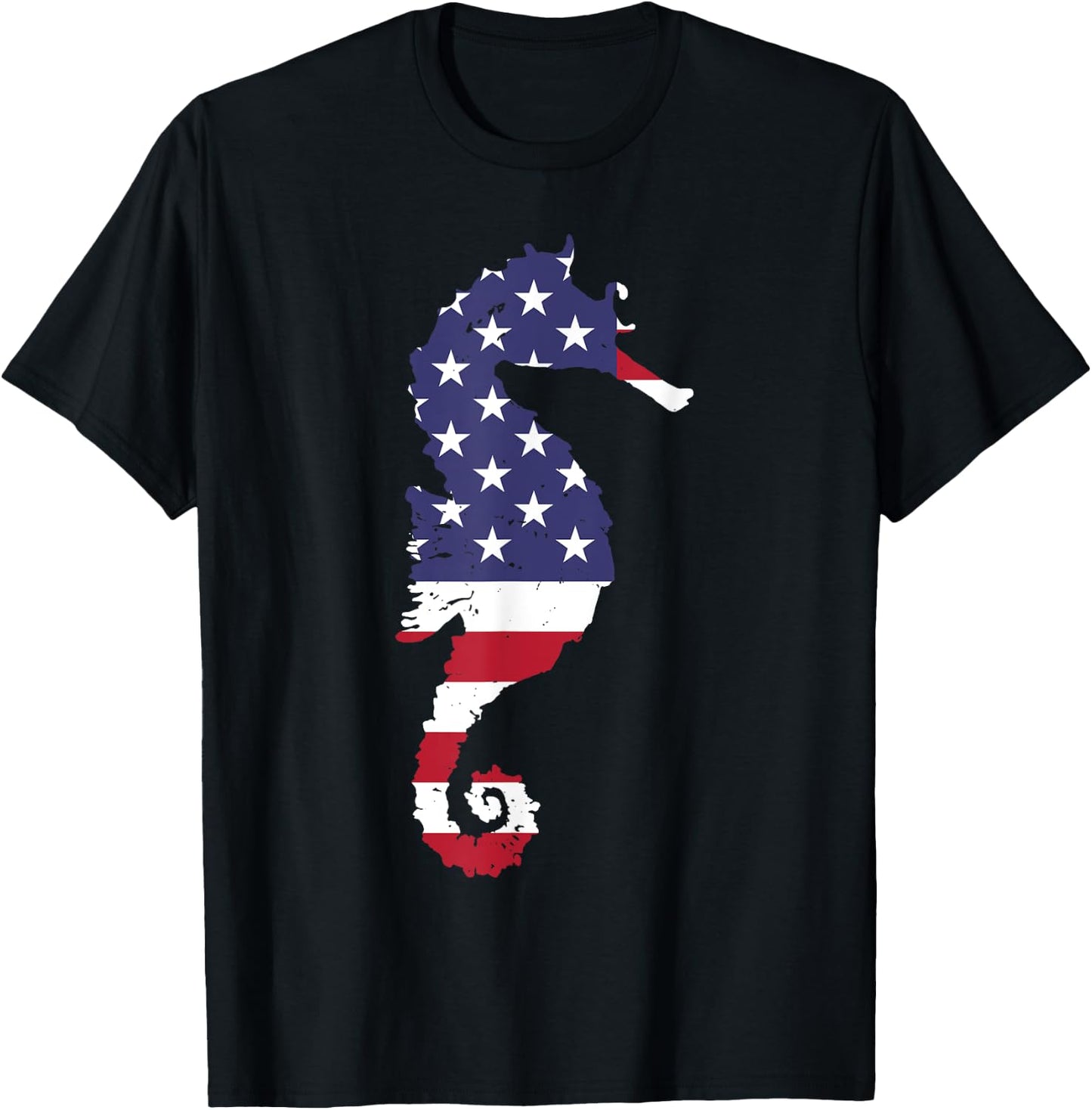 Seahorse USA Flag Patriotic 4th Of July Gift T-Shirt - T-Shirt | Black