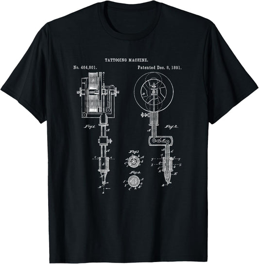Vintage Tattoo Artist Gun Shirt - Inking Machine Drawing T-Shirt - T-Shirt | Black