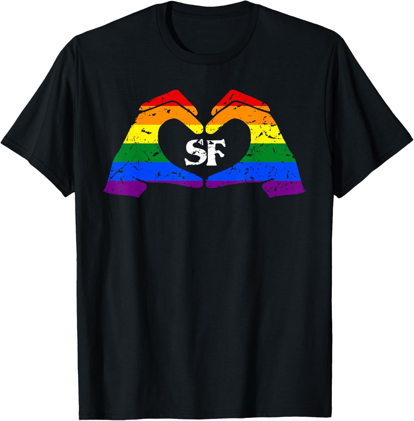 Gay Pride SF Rainbow Hands Heart | San Francisco Pride T-Shirt - T-Shirt | Black