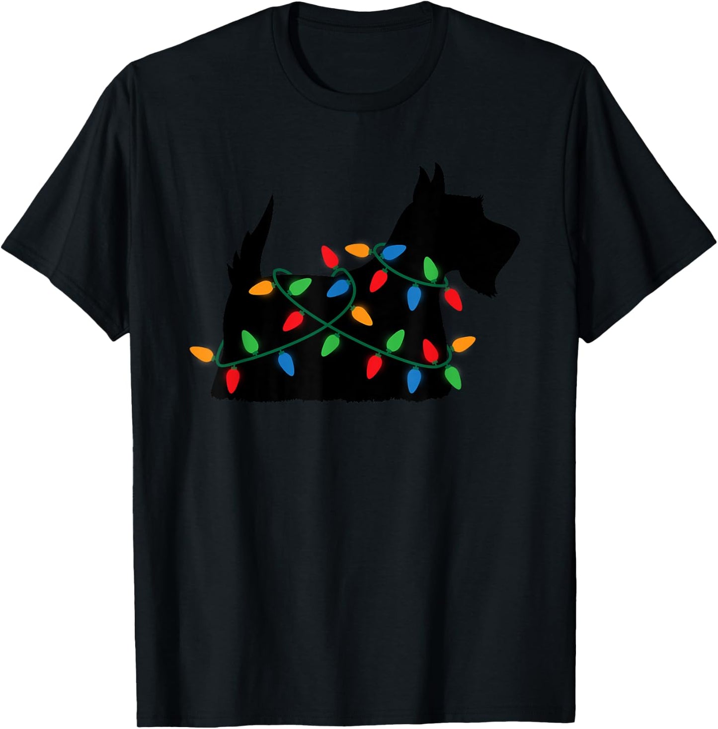 Christmas Lights Scottish Terrier Scottie Dog Lover Gift T-Shirt - T-Shirt | Black