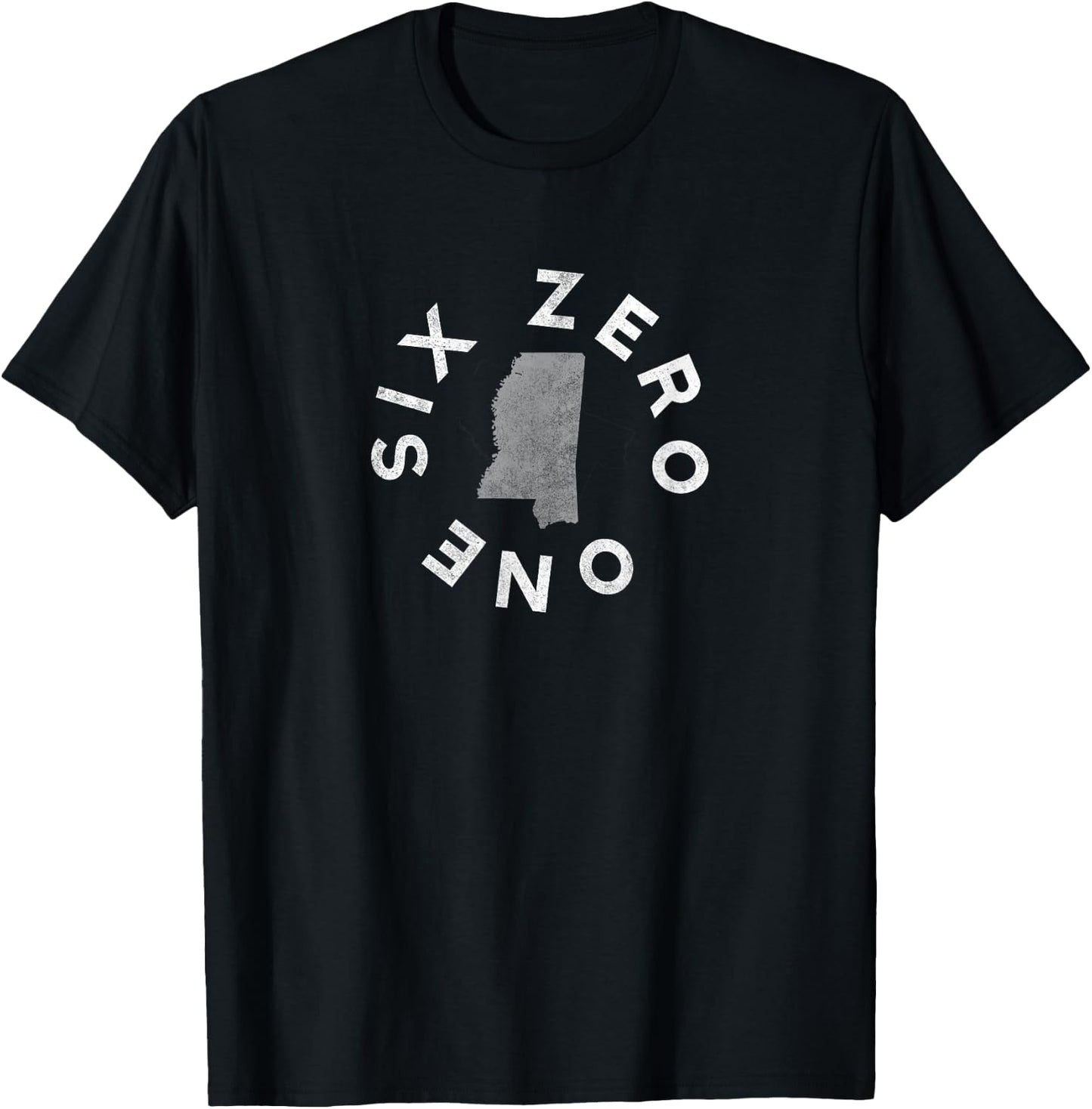 Vintage 601 Six Zero One Mississippi Outline Map T-Shirt - T-Shirt | Black