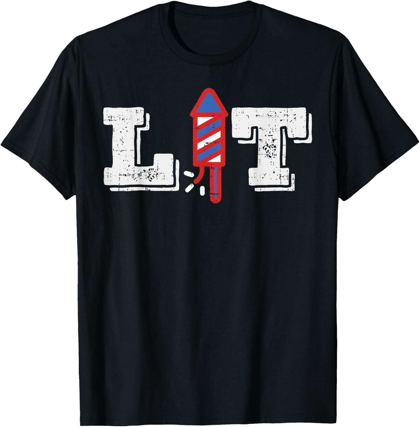 Lit Funny Fireworks 4th Of July Party US American Pride Gift T-Shirt - T-Shirt | Black