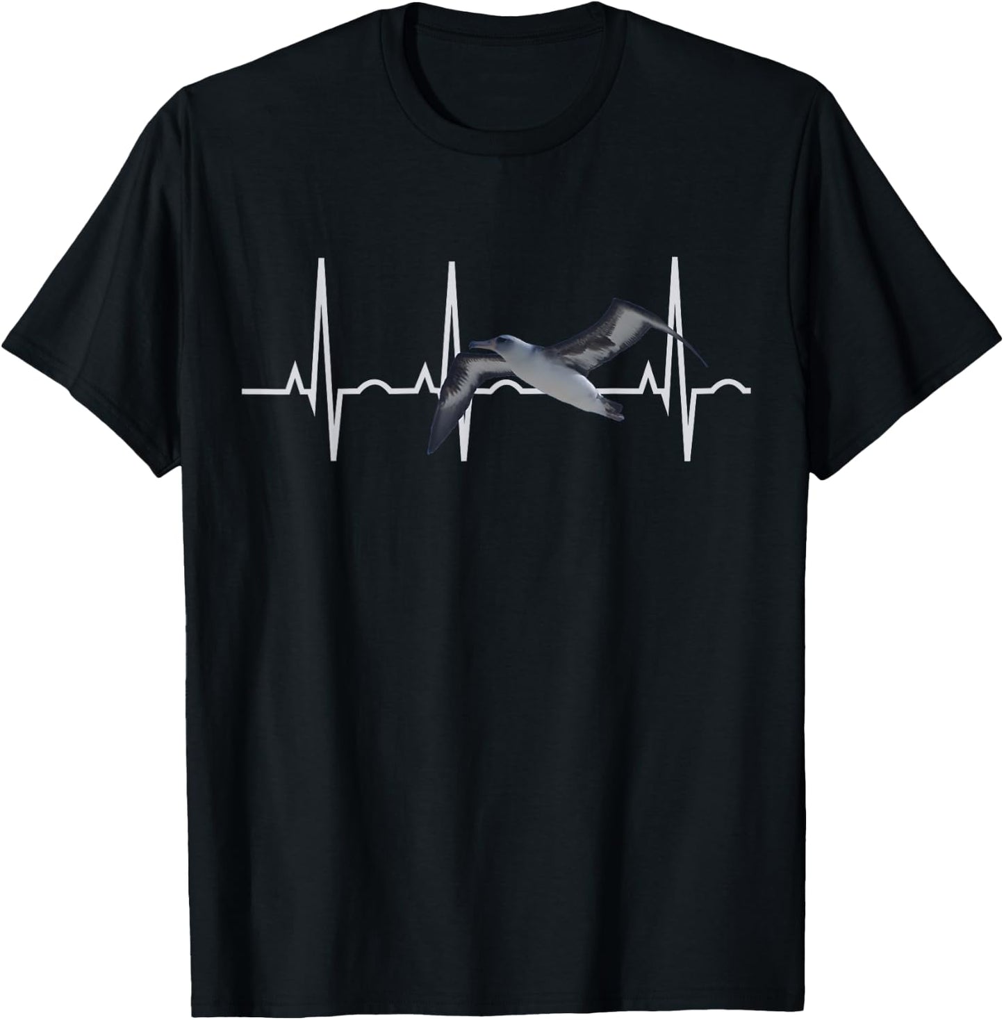 Albatross Shirt - Laysan Albatross Birder Heartbeat T-Shirt - T-Shirt | Black