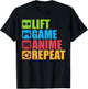 Lift, Anime, Game, Repeat - Gym For Geeks and Nerds T-Shirt - T-Shirt | Black