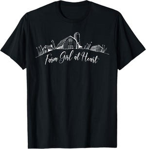 Farm Girl at Heart Farmer Farming Barn Silo T-Shirt - T-Shirt | Black