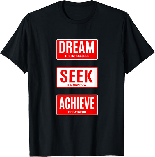 Red Dream Seek Achieve Red Graphic T-Shirt - T-Shirt | Black