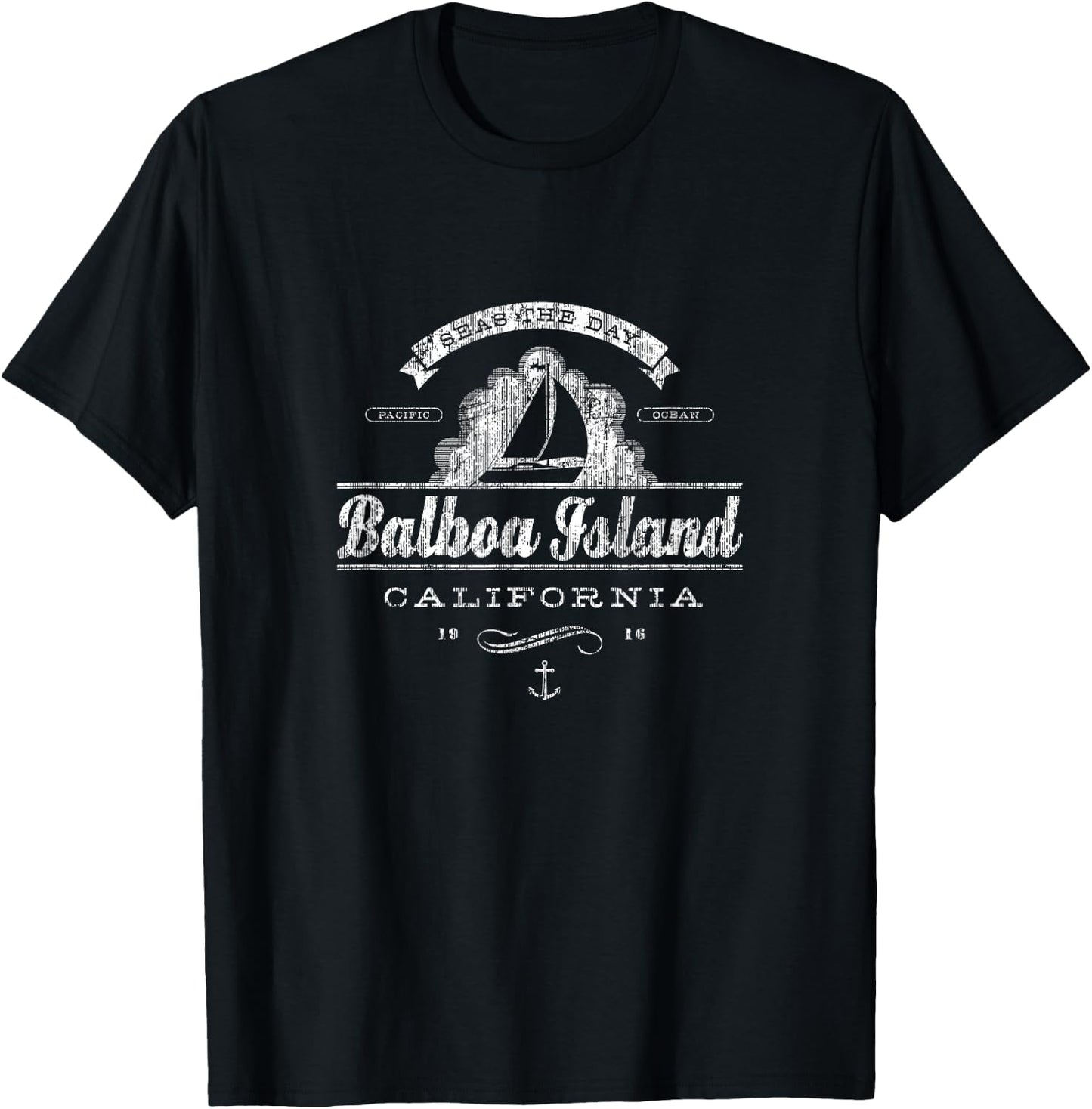 Balboa Island CA Sailboat Vintage Nautical Throwback T-Shirt - T-Shirt | Black