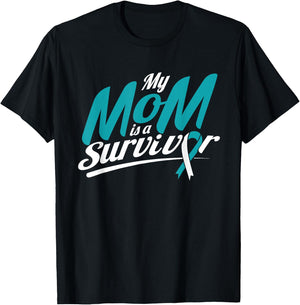 My Mom Is A Survivor Cervical Cancer Awareness Ribbon Gifts T-Shirt - T-Shirt | Black