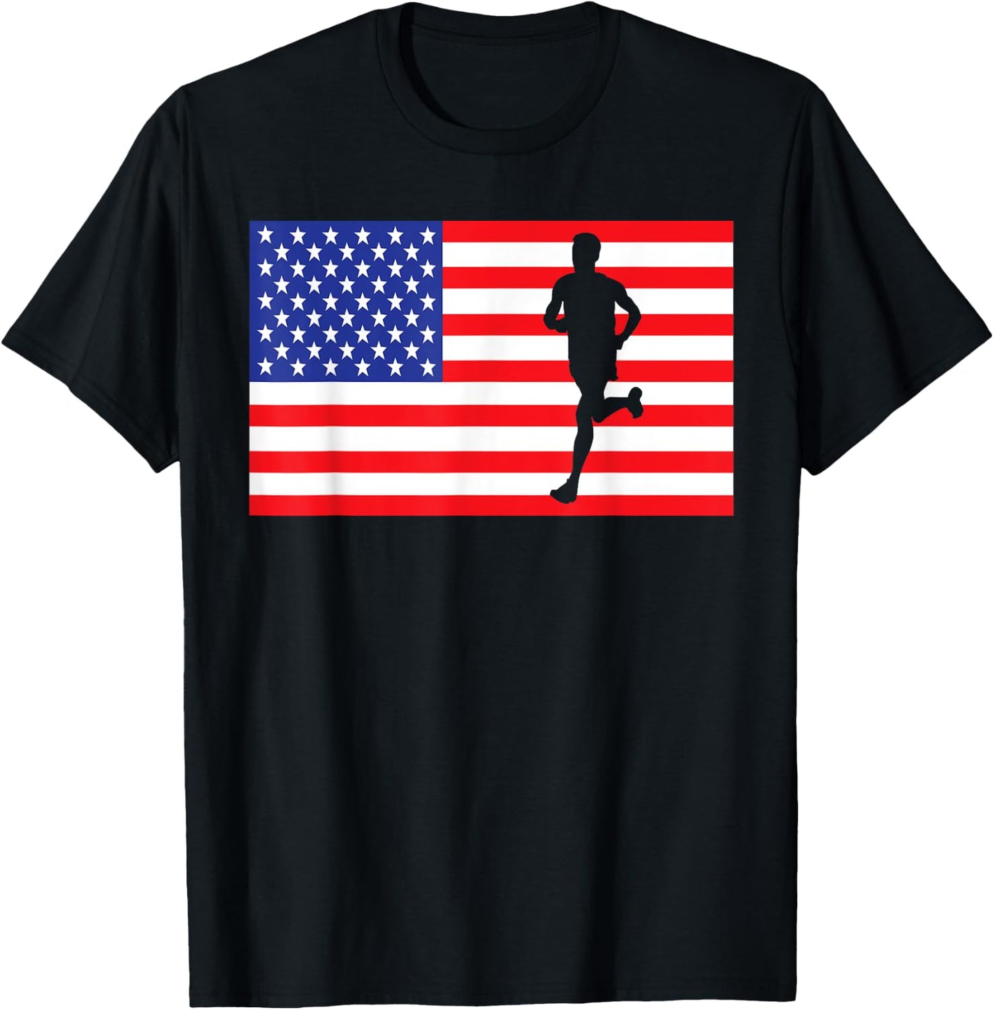 Marathon Runner USA American Flag Race Running 4th Of July Women Kids Men T-Shirt - T-Shirt | Black
