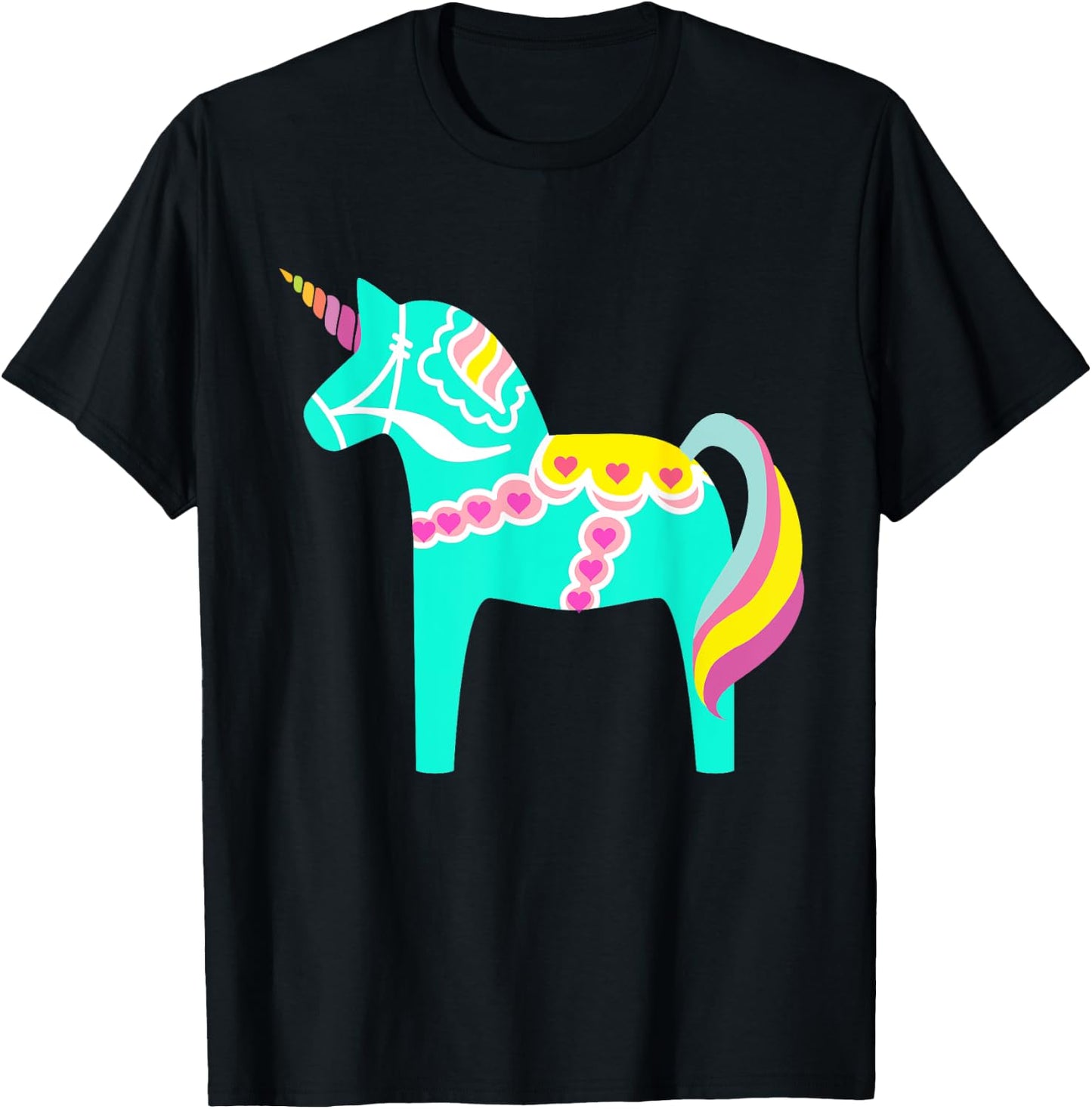 Dala Horse Unicorn Swedish Horse Nordic Pastel Green T-Shirt - T-Shirt | Black