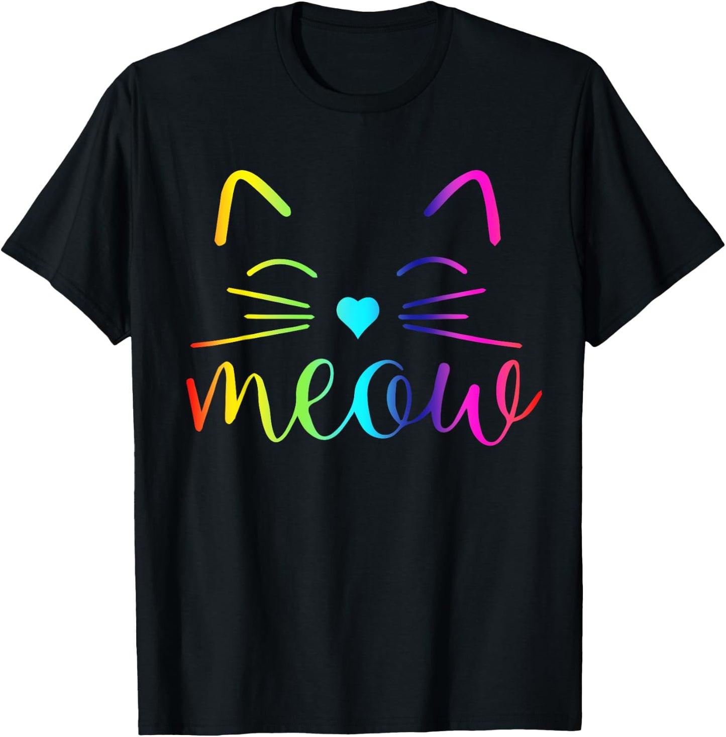Meow Cute Cat Face Funny Quote for Cat fans Women Girls Kids T-Shirt - T-Shirt | Black