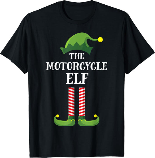 Motorcycle Elf Matching Family Group Christmas Party Pyjamas T-Shirt - T-Shirt | Black