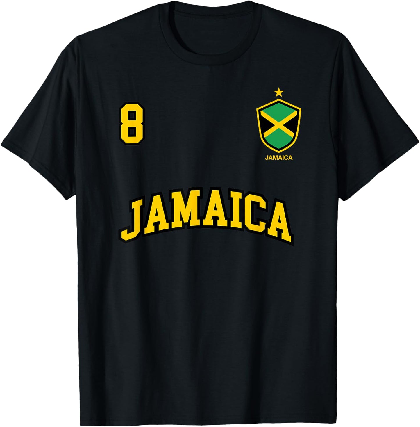 Jamaica Shirt Number 8 Soccer Team Sports Jamaican Flag T-Shirt - T-Shirt | Black