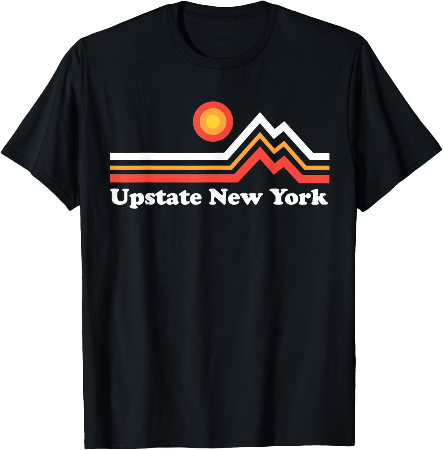 Upstate NY Upstate New York Mountains - Black, Small, -Adults, Short Sleeve, Classic Fit, Graphic Design, Cotton 65% Polyester 35% T-Shirt - T-Shirt | Black