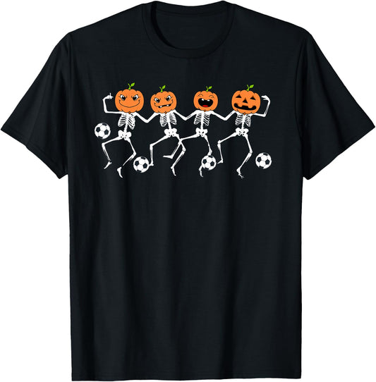 Funny Halloween Soccer Player Pumpkin Skeletons Kids T-Shirt - T-Shirt | Black