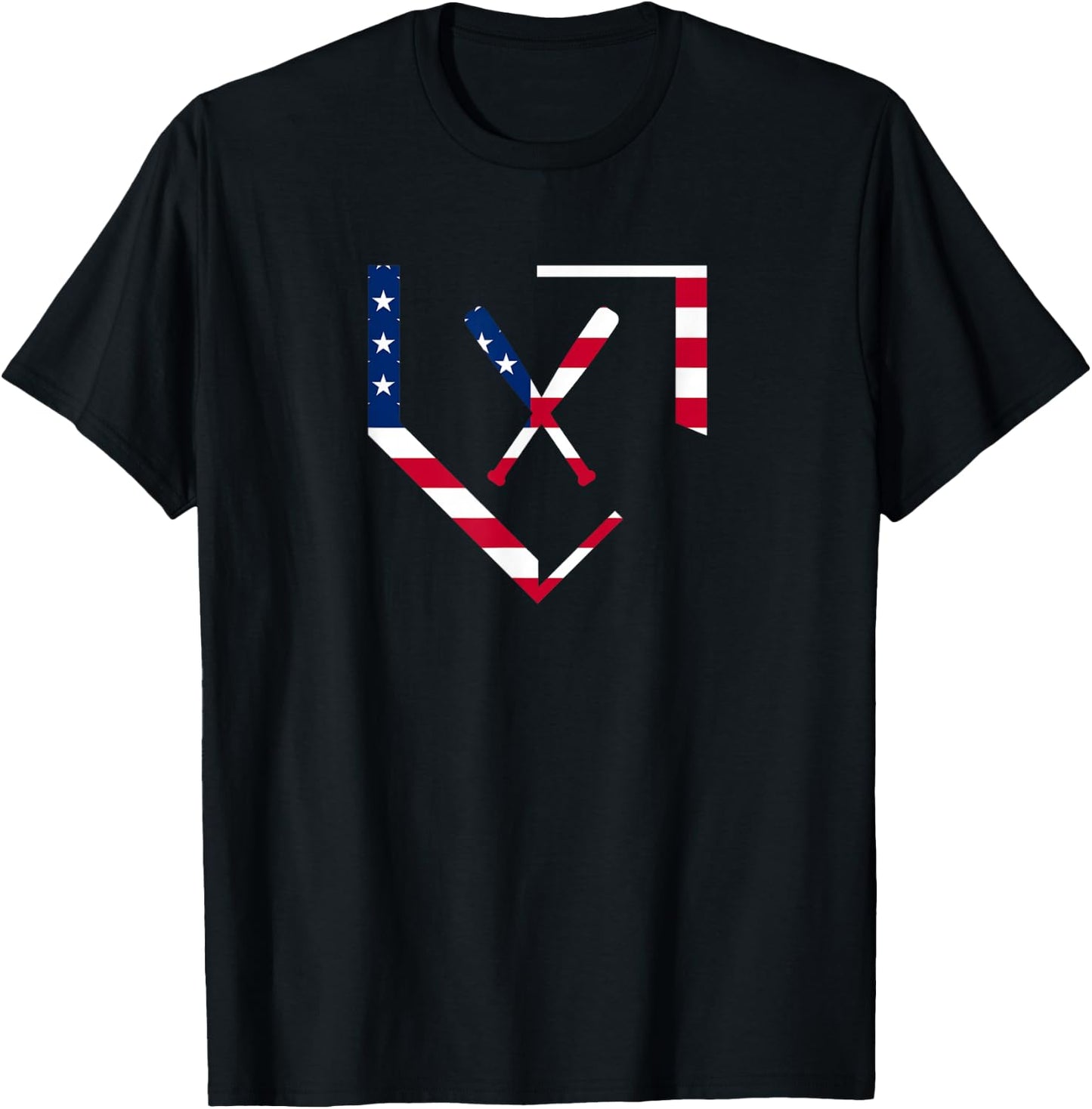 Stars and Stripes Home Plate Baseball Bats American Flag USA T-Shirt - T-Shirt | Black