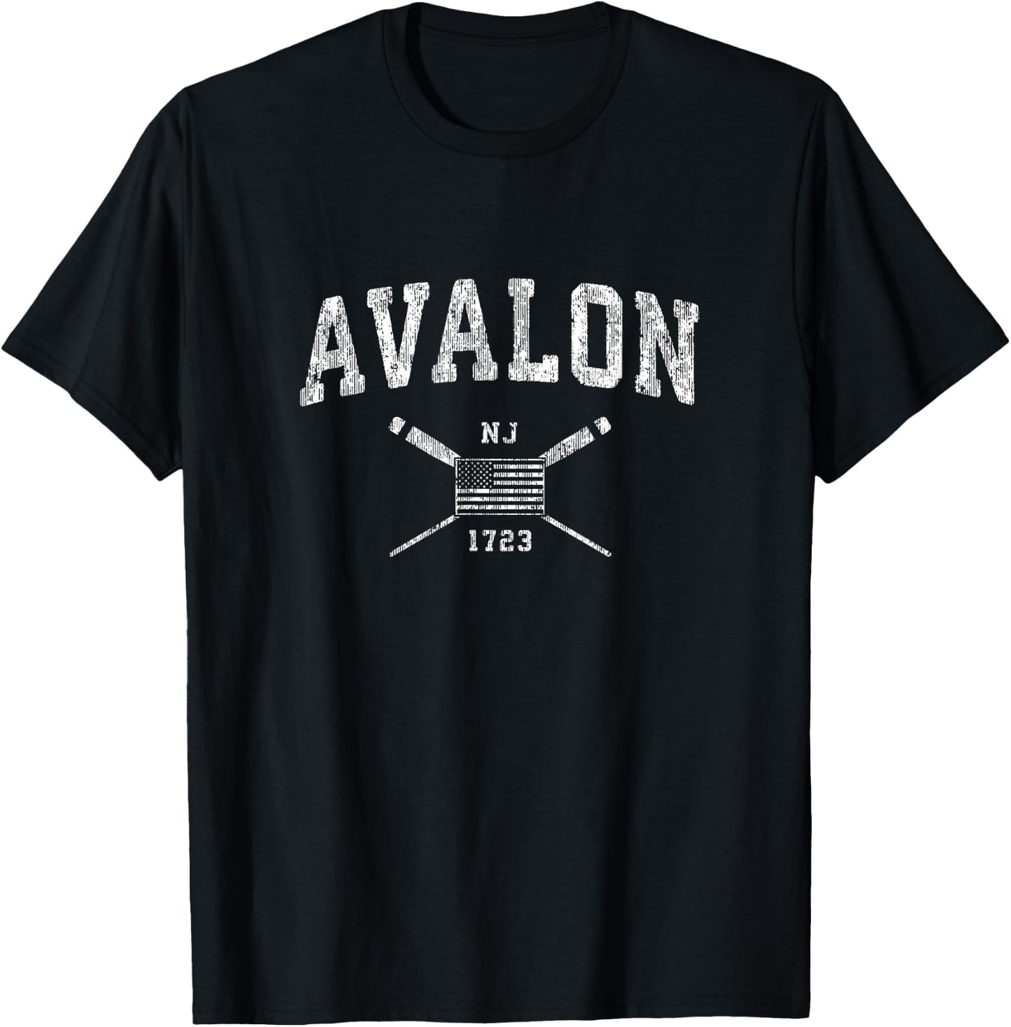 Avalon NJ Nautical Vintage US Flag T-Shirt - T-Shirt | Black