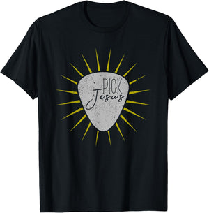 Pick Jesus Christian Guitar Player Guitarist Gift T-Shirt - T-Shirt | Black