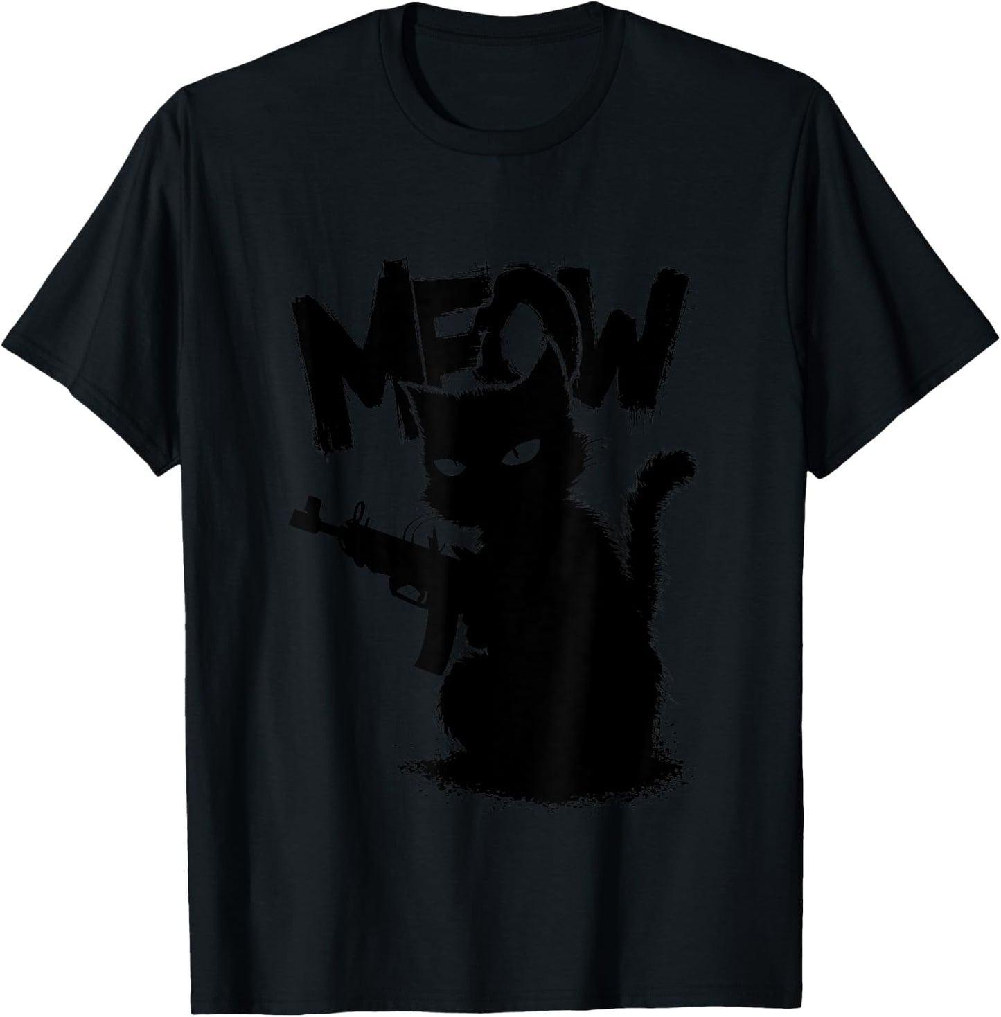 Funny Cat with Gun Meme Humor Design Men Women T-Shirt - T-Shirt | Black