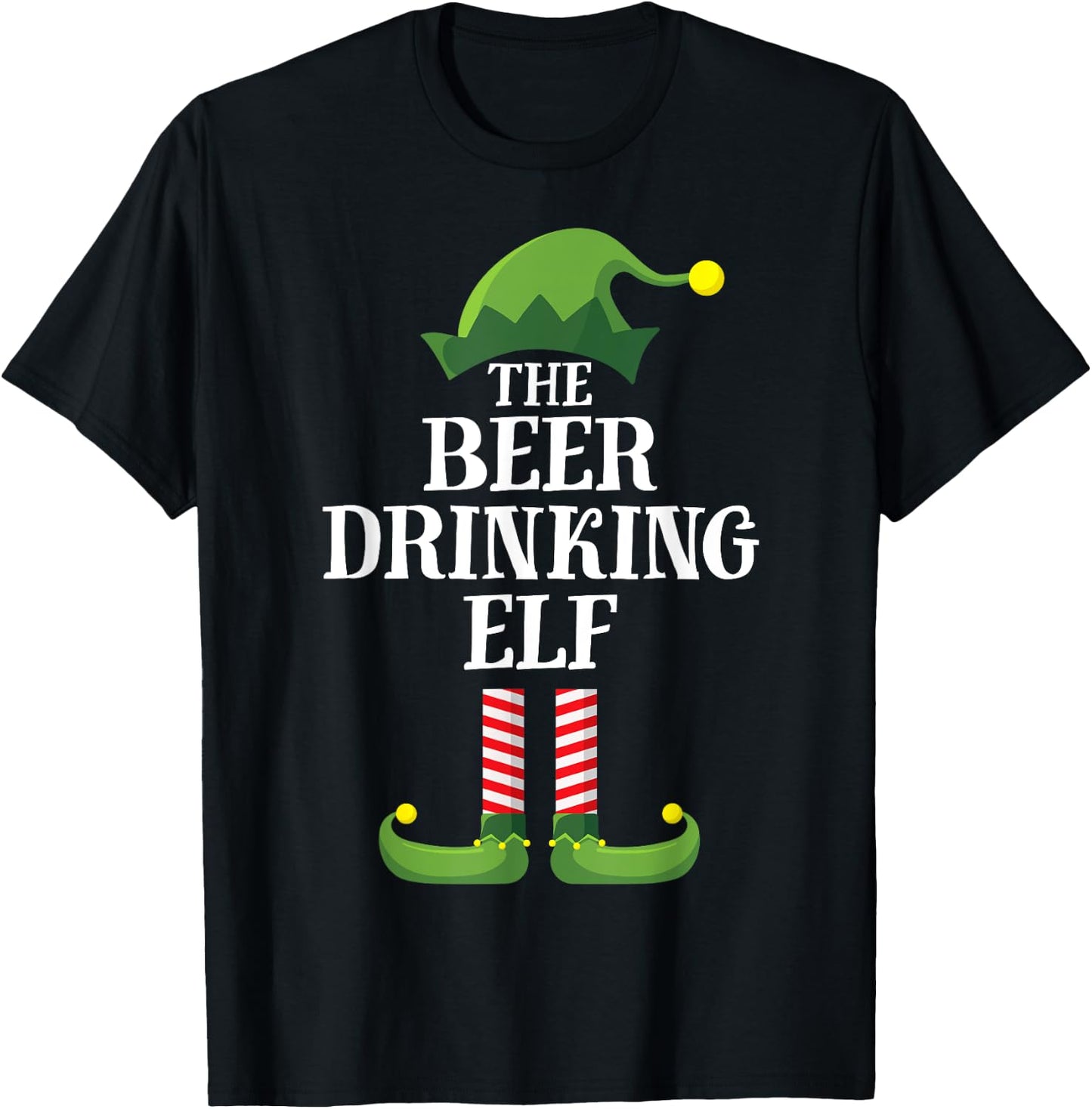 Beer Drinking Elf Matching Family Group Christmas Party PJ T-Shirt - T-Shirt | Black