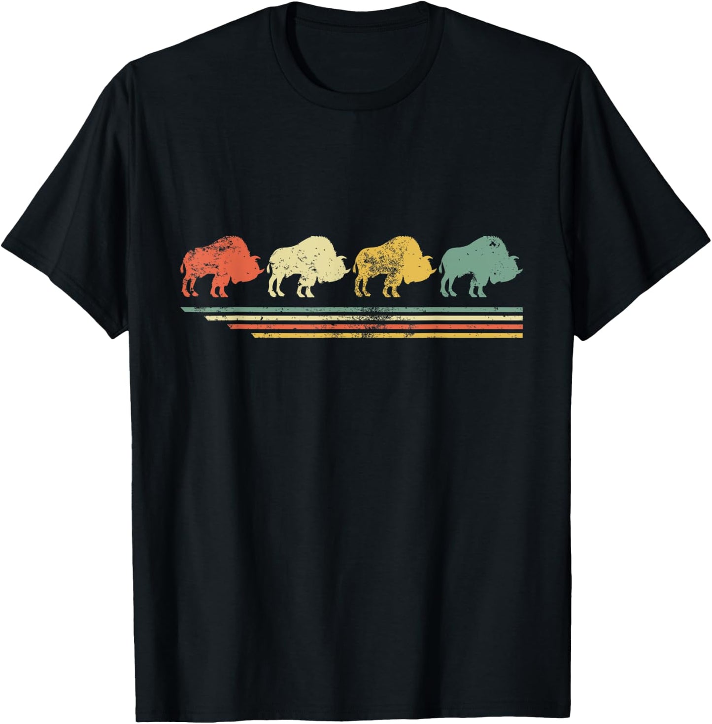 Retro Vintage Bison Lover Animal Gift Father Day T-Shirt - T-Shirt | Black