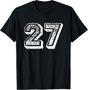 Number 27 Sports Jersey Player #27 Fan Front Print Vintage T-Shirt - T-Shirt | Black