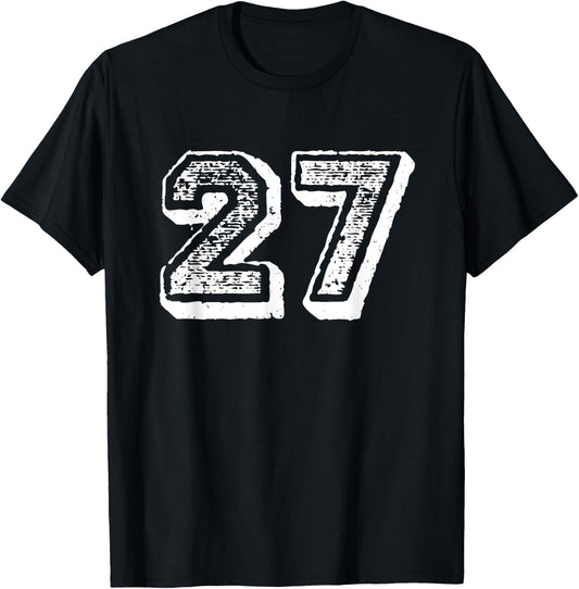 Number 27 Sports Jersey Player #27 Fan Front Print Vintage T-Shirt - T-Shirt | Black