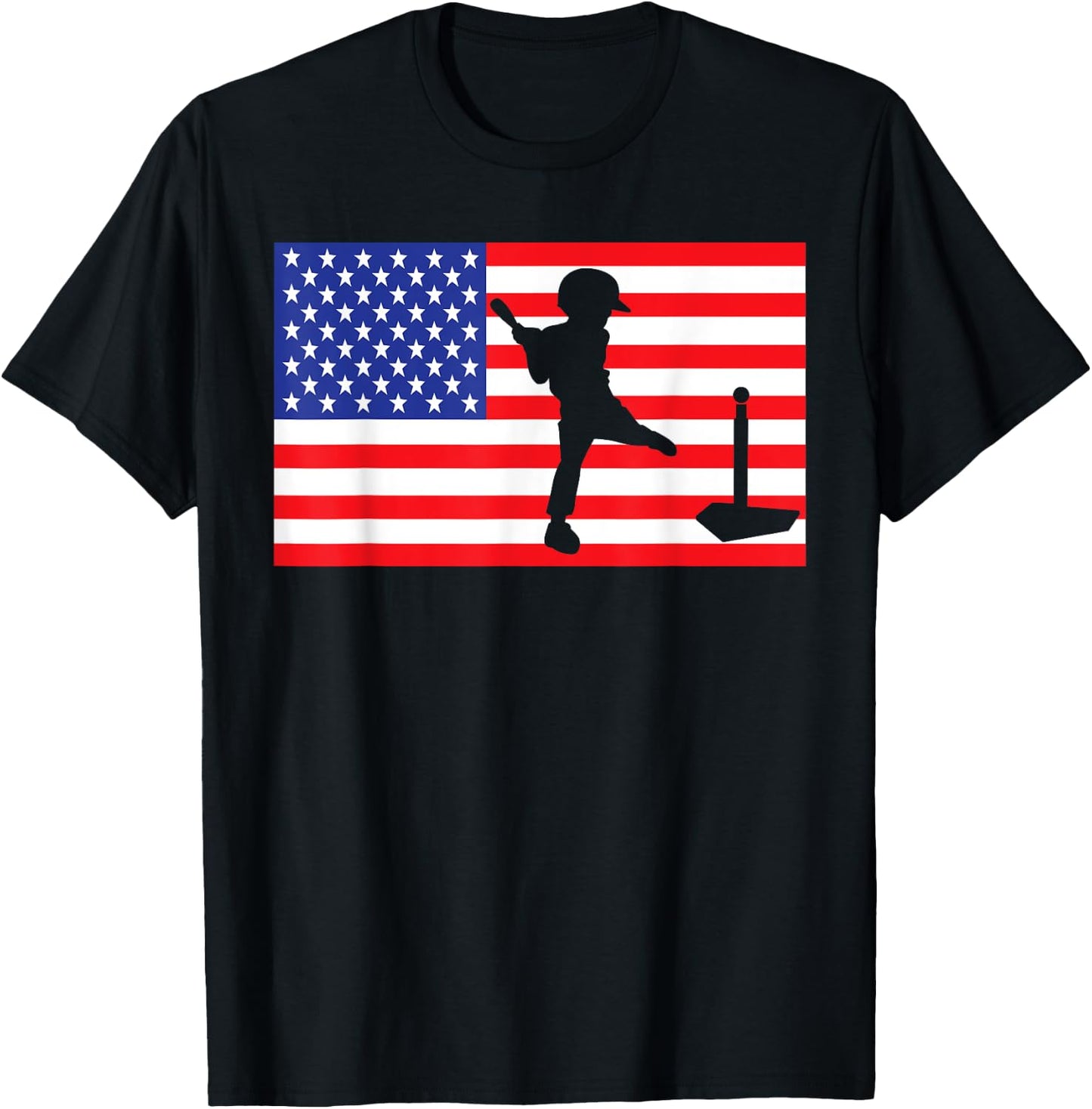 Ball Player USA American Flag Baseball 4th Of July T-Shirt - T-Shirt | Black