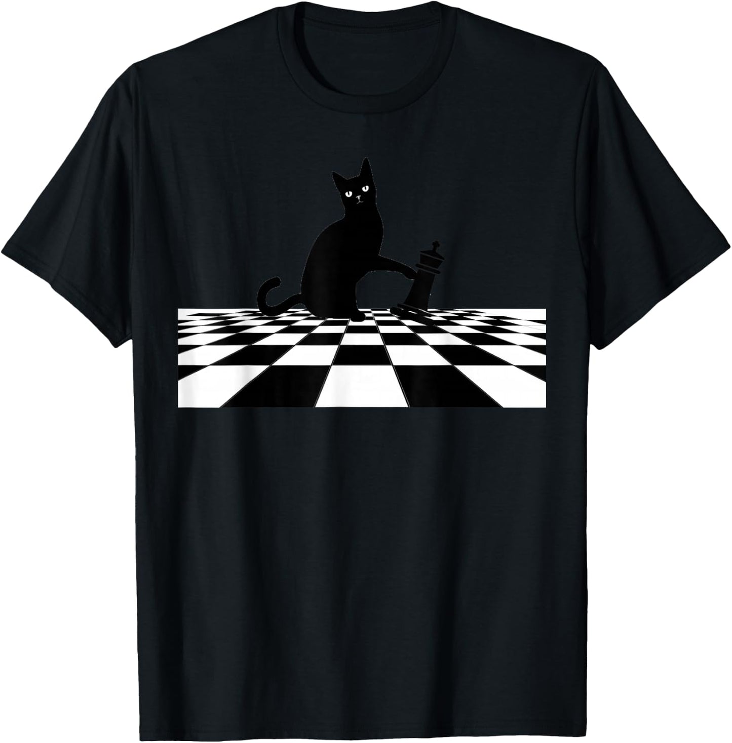 Ornery Cat Tipping Chess Piece Checkmate T-Shirt - T-Shirt | Black